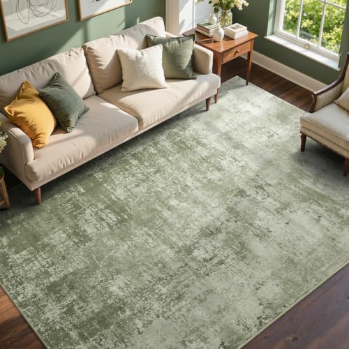 Cuzwlovita 8x10 Ft Green Abstract Washable Area Rug - Modern Living Room Decor