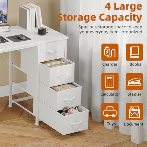 Somdot White 39-Inch Small Computer Desk with 4 Drawers for Bedroom & Home Office