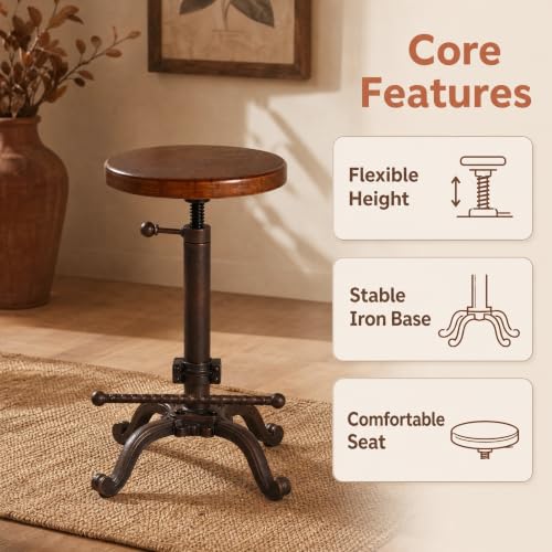 Industrial Retro Farm Wooden Tractor Bar Stool - Copper, Height Adjustable