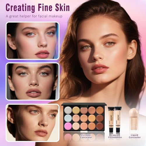 Red Medium Makeup Kit for Women Teens Full Set with Eyeshadow Foundation and Brushes