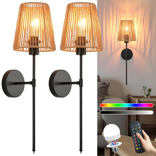Black 24.4 Inch Battery Operated Wall Sconces Set of Two with Remote & Rechargeable Bulbs