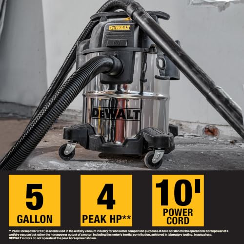 DeWalt DXV05S 5-Gallon Wet Dry Shop Vacuum with Blower, 4 Peak HP