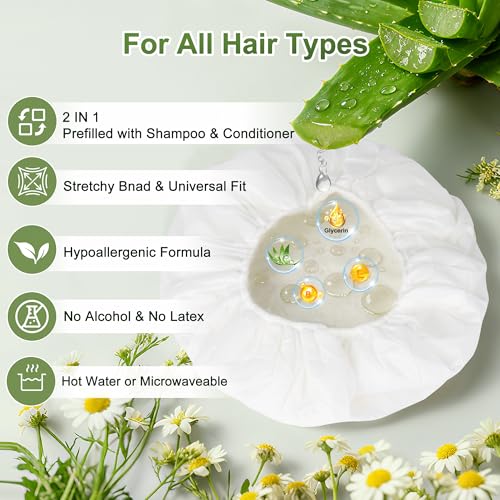 20 Pack No Rinse Shampoo Caps - White, 130ML Waterless Hair Cleaning