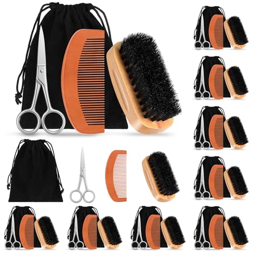 Rectangle Beard Brush & Comb Grooming Set - 10 Pieces