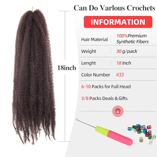 BYKSVIOC 18 Inch Marley Twist Crochet Hair - 8 Packs, Cuban Afro Kinky Faux Locs