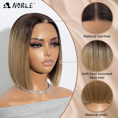 Short T Part HD Lace Front Bob Wig - Ombre Brown Blonde, 10 Inch