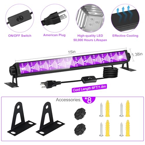 8 Pack 40W LED Black Light Bar for Party Halloween Glow Effects - Variation of THIS listing 8 / 40.0 Watts