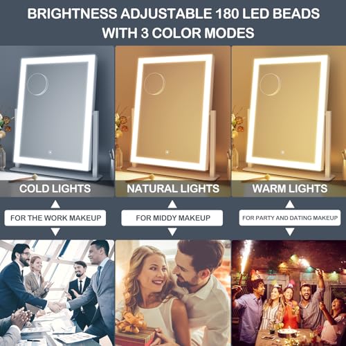 Gvnkvn Lighted Makeup Mirror 17.2 x 13.6 in with 5X Magnifier, Adjustable Brightness & 3 Color Modes, White Variation