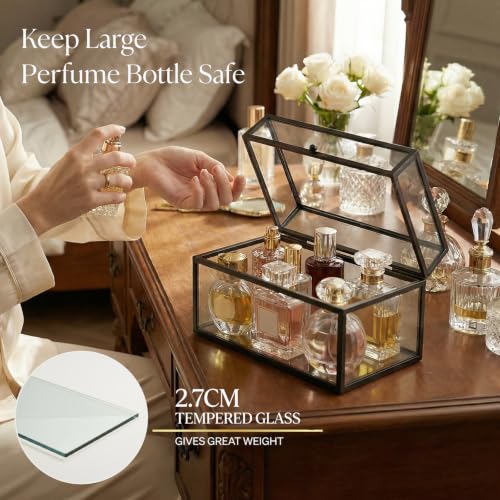 Black 40 Lipstick Organizer with Lid - Glass Display Box for Vanity & Makeup