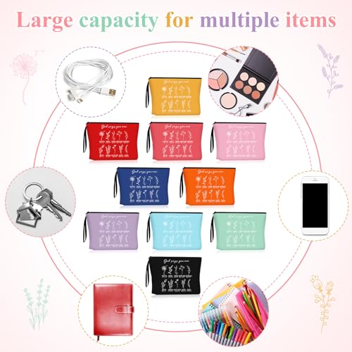 Reginary 10 Pcs Christian Gift for Women Bulk Religious Cosmetic Bag International Women's Day Gifts Inspirational Bible Verse Floral Makeup Bag with Zipper for Sister Church Members (Multicolor)