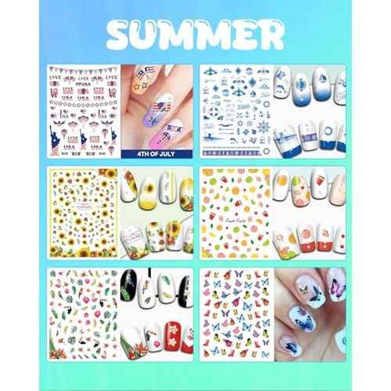 24 Sheets Seasonal Nail Art Stickers, Four Season Variety Pack All Holiday Nail Decals, Self-Adhesive Varied Design for Flowers Butterflies Halloween Christmas Spring Summer Fall Decoration