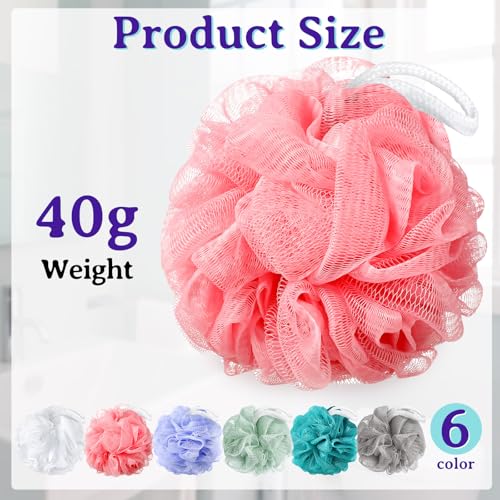Umigy 60 Pcs Bath Sponge Shower 40g Loofahs Bulk Bath Luffas Exfoliating Body Scrubber Pack Soft Colorful Mesh Balls Puff Bathing Accessories for Men and Women Exfoliating Sponge