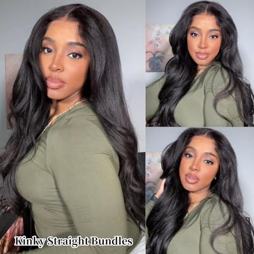 16 inch Kinky Straight Bundles - 1 Bundle Yaki Brazilian Virgin Hair, Fopeela 100% Unprocessed