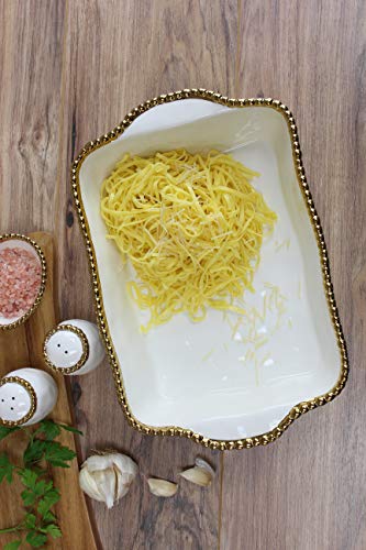 White and Gold Titanium Rectangular Baking Dish - 3 Inch Deep, 11x9 Inches
