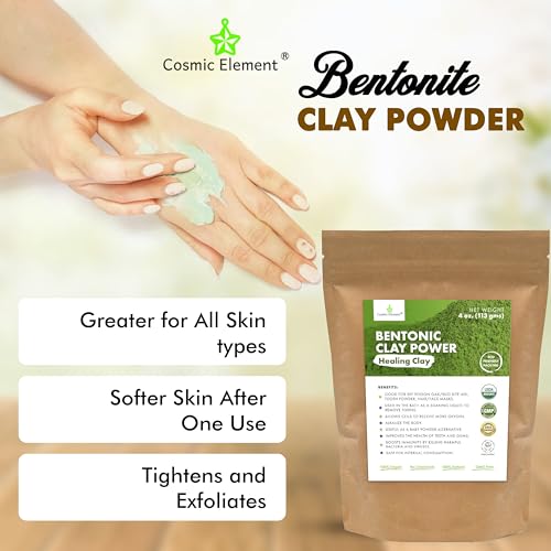 Calcium Bentonite Clay Powder for Skin & Body Detox - Food Grade, Vegan, 4 oz