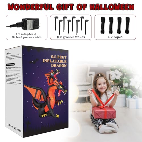 Giant 9.5 FT Halloween Inflatable Double Headed Dragon with LED Lights - Outdoor Yard Decor