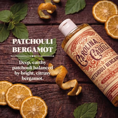 Organic Castile Soap with Patchouli & Bergamot - 128 Fl Oz Concentrated Natural Body Wash - Made with Organic Olive & Coconut Oils - Unisex Scent