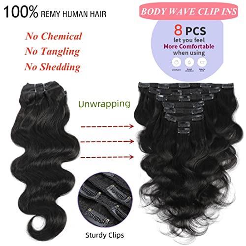 Natural Color 10 Inch Clip-In Hair Extensions - Body Wave, 8 Pcs, 120g, Brazilian Remy Human Hair