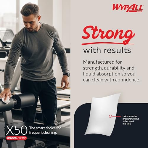 WypAll GeneralClean X50 Cleaning Cloths Pack of 10 Boxes, 1680 White Disposable Towels