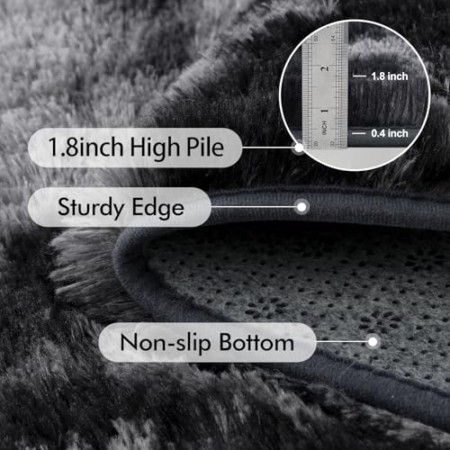 Cuzwlovita 8x10 Ft Dark Grey Tie-Dye Shag Rug - Extra Large Fluffy Area Carpet for Living Room & Bedroom