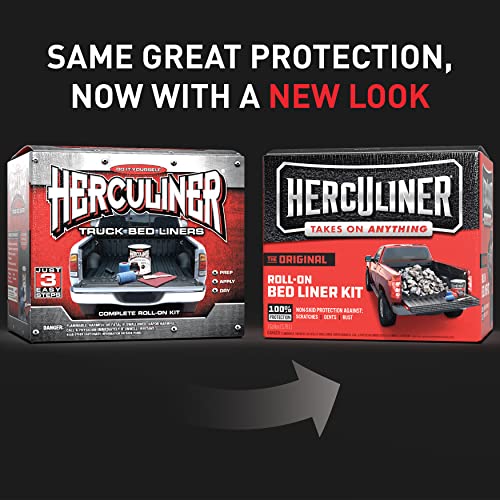Herculiner Roll-On Bed Liner Kit - Black, 1 Gallon, DIY Truck Bed Coating, 1 Count