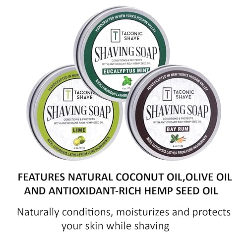 Taconic Shave Soap Variety Pack - Lime, Eucalyptus Mint & Bay Rum - Natural, Moisturizing Shaving Soap for Men & Women