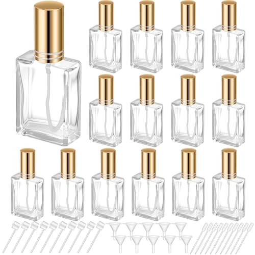 15 Pack 30ml Glass Square Perfume Bottles with Gold Caps - Reusable Travel Containers