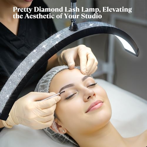 Mznoo Black Half Moon Lash Light with Diamond Design, Adjustable Brightness & Tool Tray