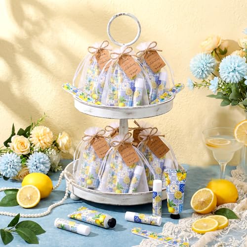 Leelosp 50 Sets Lemon Party Favors Hand Cream Lip Balm Nail File Gift Set
