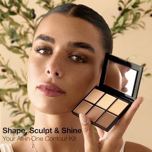 Palladio Definer Contour and Highlight Palette, Perfect for Sculpting Facial Features, Blendable Satin Finish Colors, 6 shades for Contouring and Highlighting, Compact Powder with Mirror