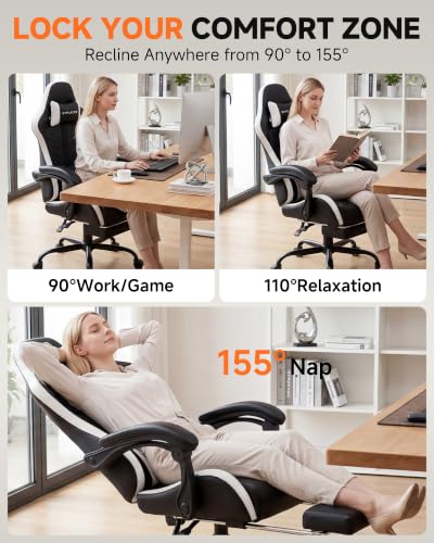 GTPLAYER Gaming Chair for Adults with Footrest - Pearl White, Variation 08