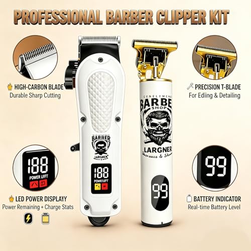 LARGNERSHAVER Cordless Hair Clipper & Trimmer Set for Men, Professional Grooming Kit