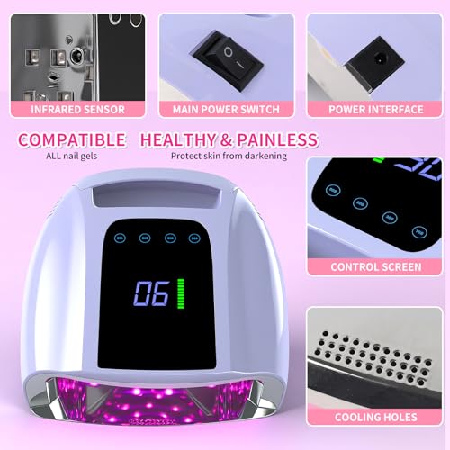 ANGNYA Violet UV LED Nail Lamp for Gel Polish, Fast Curing & Rechargeable