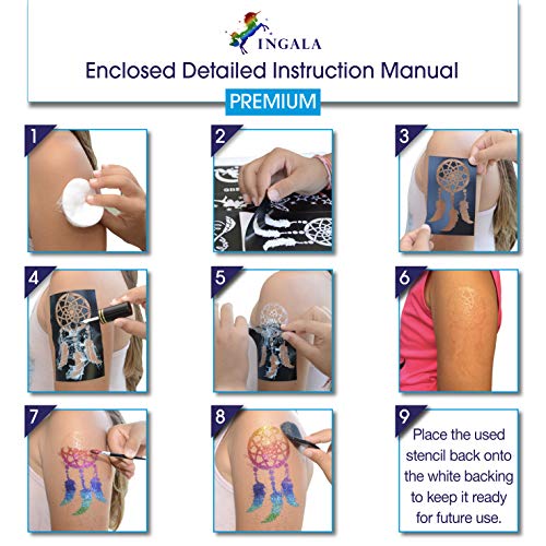 Blue Glitter Temporary Tattoo Kit for Kids & Teens with 74 Stencils & Body Glue