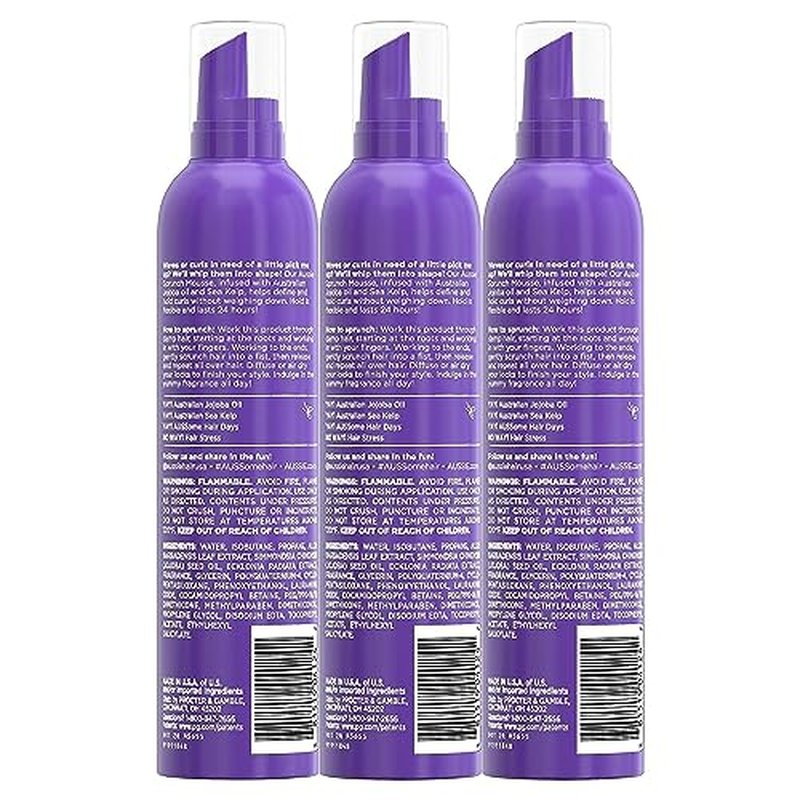 Aussie Sprunch Mousse 24 Hour Curl Lock, Flexible Hold 6.80 oz (Pack of 3)