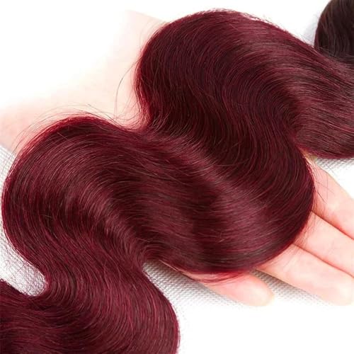ZGWG 12A Body Wave Burgundy Human Hair Extensions 20 Inch, Natural Black & 99J Color, Full & Thick Weave