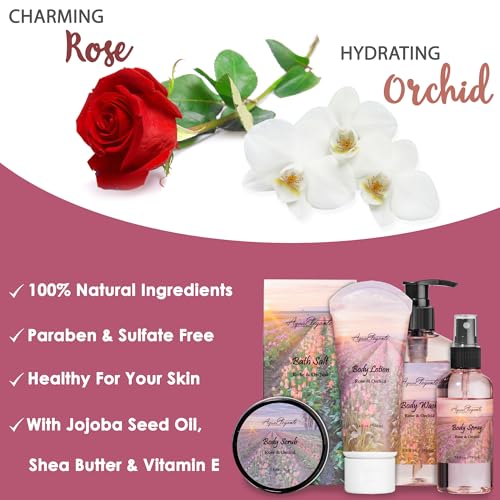 Luxury Spa Gift Basket for Women - Rose & Orchid 13-Piece Set