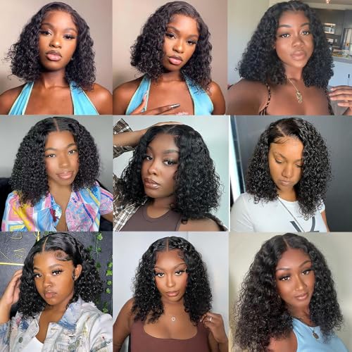 Glueless Human Hair Curly Bob Wig 8 Inch Pre Plucked Deep Wave Natural Black