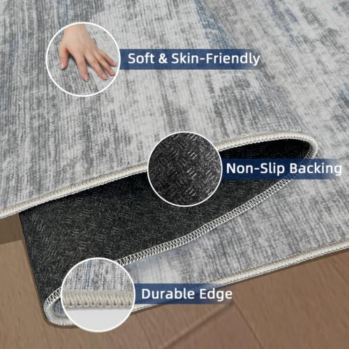 Blue 8x10 Modern Abstract Non-Slip Washable Area Rug for Living Room