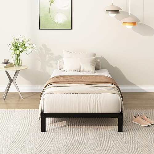 DiaOutro Narrow Twin Bed Frame 9 Inch Low Profile Metal Platform Bed - Black, 30x75