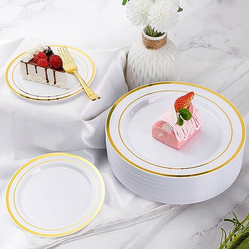 Gold Disposable Plastic Plates for 100 Guests - 600 Pieces Partyware