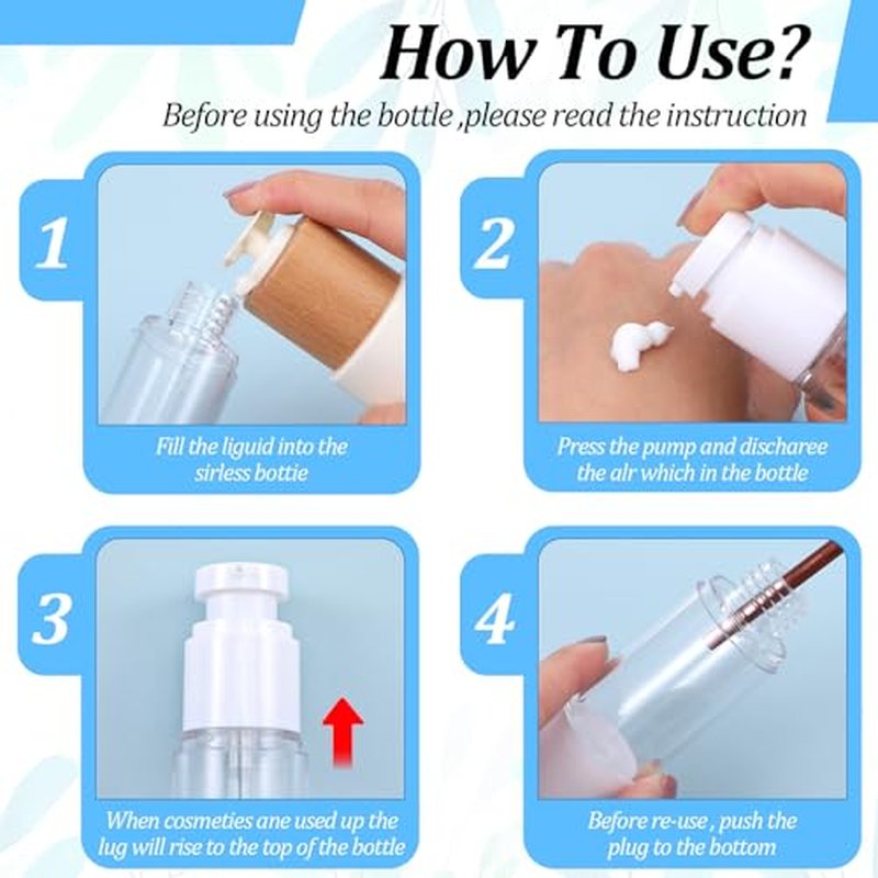 35 Pcs Clear Airless Pump Bottles Refillable Cosmetic Travel Size Dispenser Vacuum Plastic Travel Bottles Empty Lotion Pump Dispenser Liquid Toiletry Container