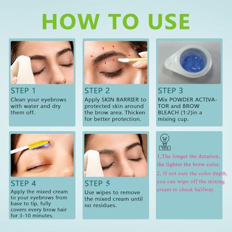 Eyebrow Color Lightening Cream, Brow Bleach Cream Kit Lighten Dark Brow Color, 5 Application Kit