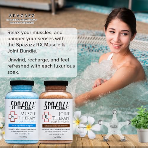 Spazazz RX Therapy Joint & Muscle Spa Salts with 5-Point Handheld Massager | Aromatherapy Bath Crystals