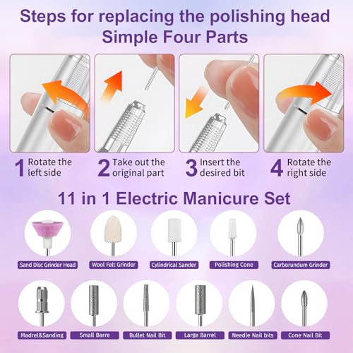 Pink Professional Nail Drill Kit 35000RPM Cordless Rechargeable Manicure & Pedicure