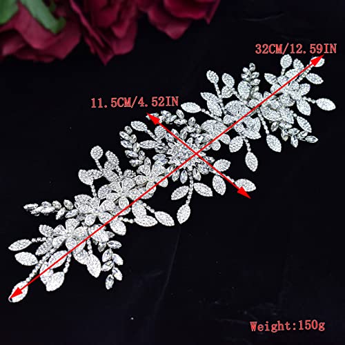 Bridal Headpiece Rhinestone Wedding Headband Vintage Silver Floral Design