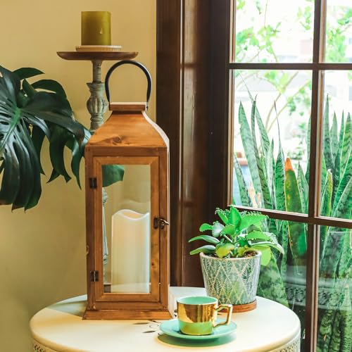 Bdor 2 Pack 22.5 Inch Outdoor Wooden Lanterns with LED Candles - Porch Decor