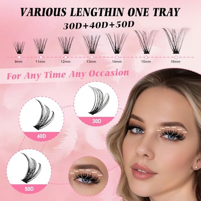 Lash Extension Kit, DIY Eyelash Clusters Kit with Lash Bond and Seal Glue Waterproof, Eyelashes Remover for Lash Cluster Extensions Kit for Beginner,Lashes Applicator Tool (30D40D50D)
