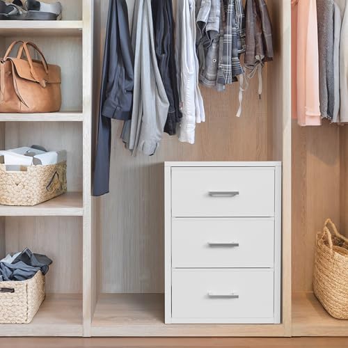 BOLUO White Fabric 3-Drawer Closet Organizer Set, 11.4 x 15.4 x 23 inches – Pack of 2