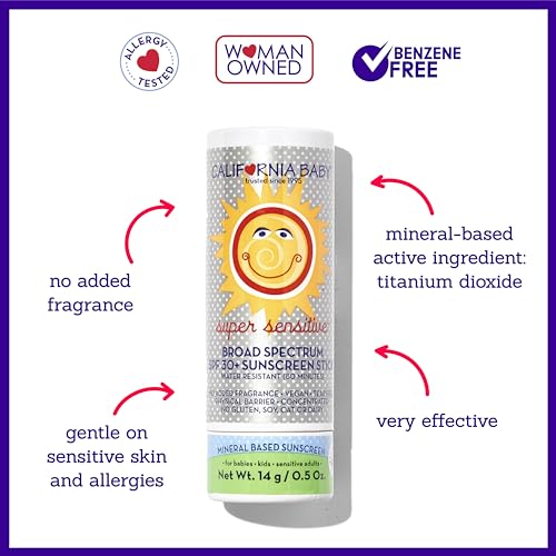 Unscented Mineral SPF 30+ Sunscreen Stick for Babies and Kids - Travel Size 0.5oz